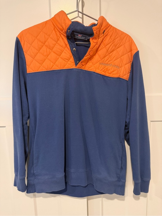 Vineyard Vines Other - Vineyard Vines Orange Quilted Yoke Pullover with Navy Trim